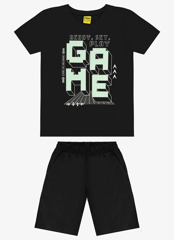 Rovi Kids - Conjunto Infantil Camiseta com Bermuda Preto