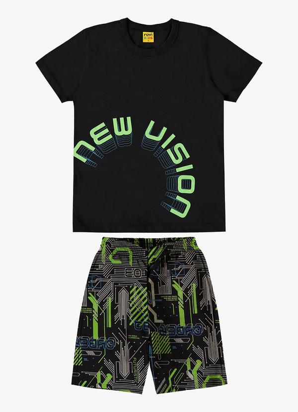 Rovi Kids - Conjunto Infantil Camiseta com Bermuda Preto