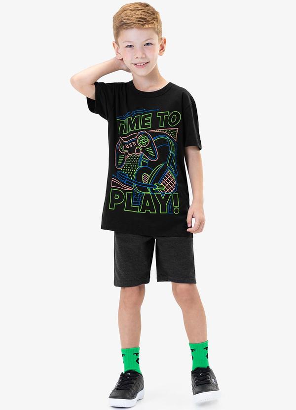 Rovi Kids - Conjunto Infantil Camiseta com Bermuda Preto