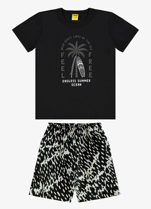 Rovi Kids - Conjunto Infantil Camiseta com Bermuda Preto - ROVI KIDS