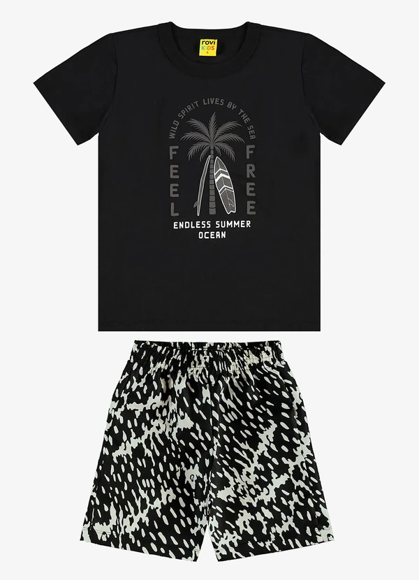 Rovi Kids - Conjunto Infantil Camiseta com Bermuda Preto