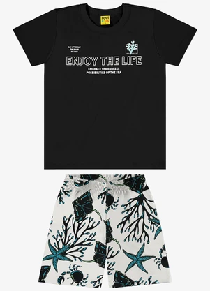 Rovi Kids - Conjunto Infantil Camiseta com Bermuda Preto - ROVI KIDS