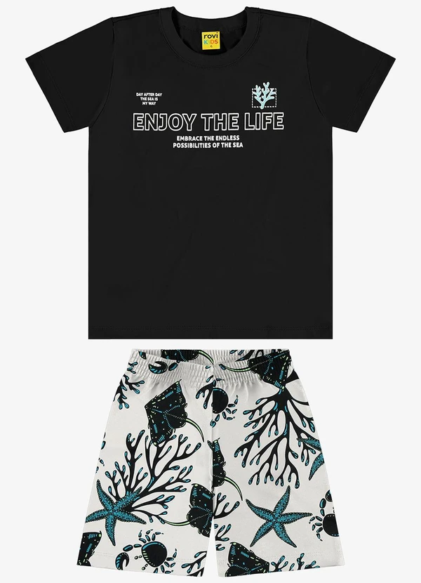 Rovi Kids - Conjunto Infantil Camiseta com Bermuda Preto