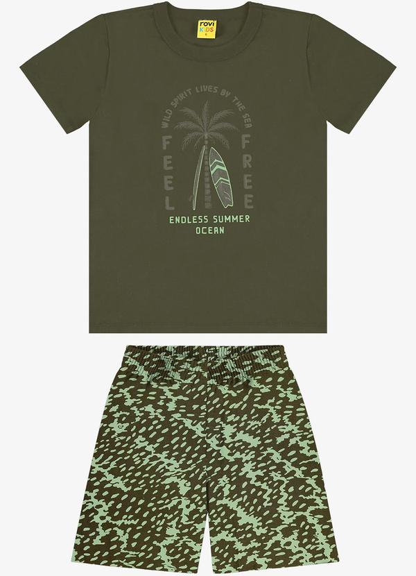 Rovi Kids - Conjunto Infantil Camiseta com Bermuda Verde