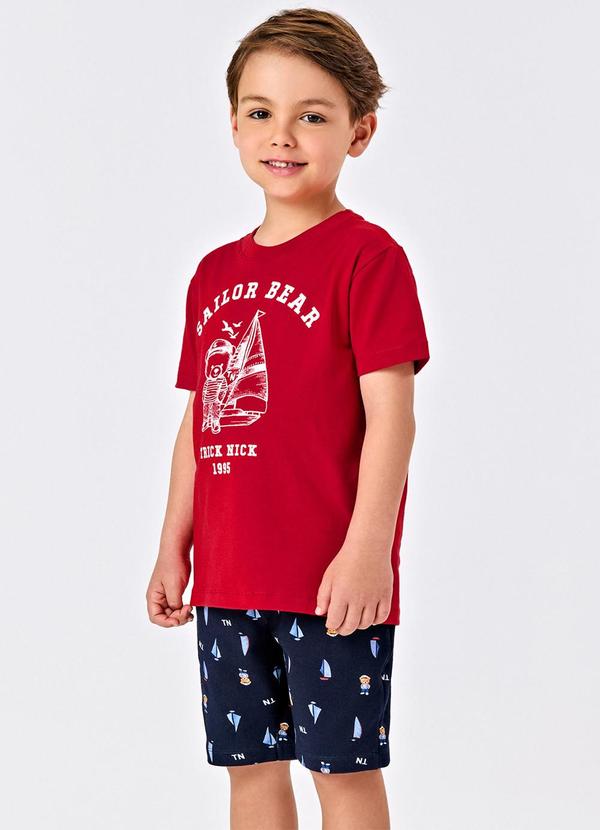 Trick Nick - Conjunto Infantil Camiseta com Bermuda Vermelho
