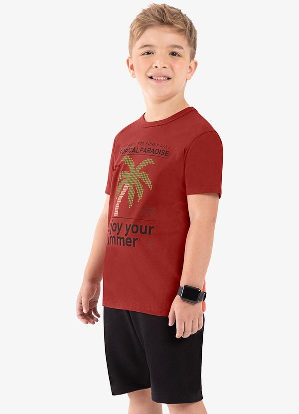 Rovi Kids - Conjunto Infantil Camiseta com Bermuda Vermelho