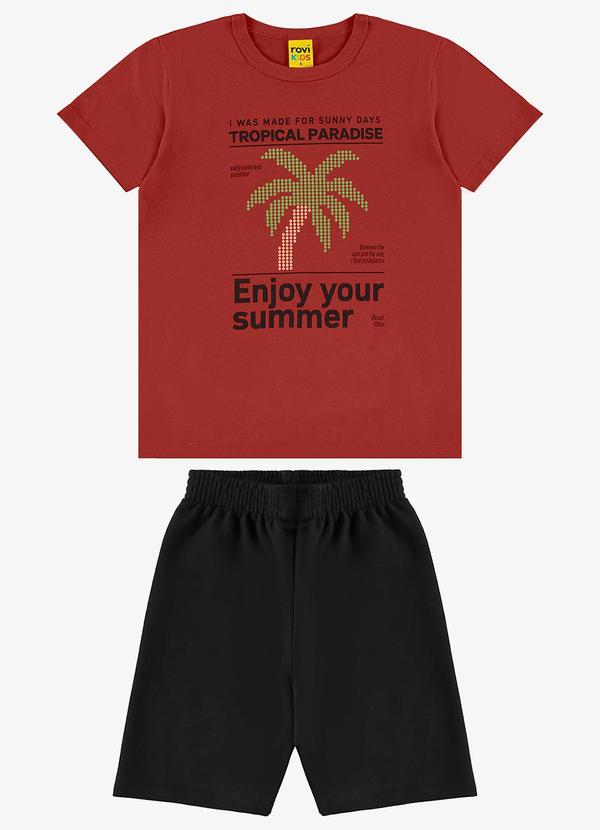 Rovi Kids - Conjunto Infantil Camiseta com Bermuda Vermelho 6