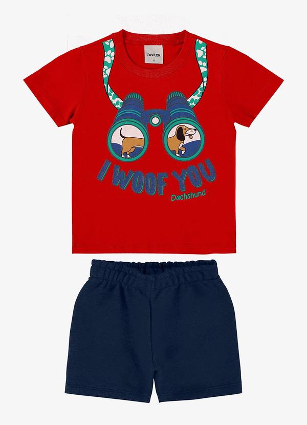 Rovi Kids - Conjunto Infantil Camiseta com Bermuda Vermelho