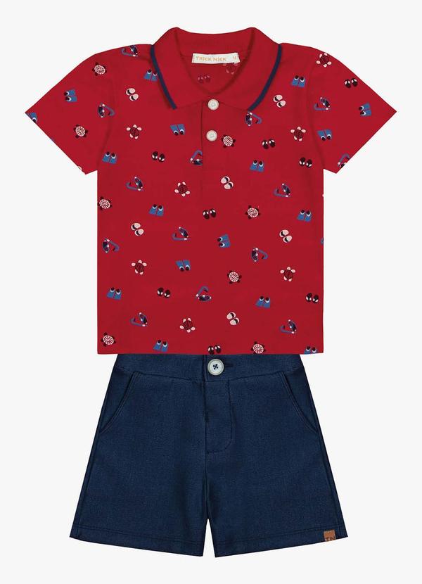 Trick Nick - Conjunto Infantil Camiseta com Bermuda Vermelho
