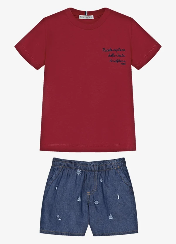 Trick Nick - Conjunto Infantil Camiseta com Bermuda Vermelho