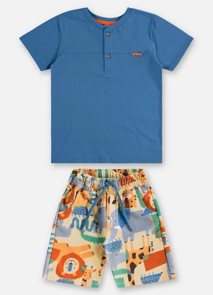 Up Baby - Conjunto Infantil Camiseta e Bermuda Azul - UP BABY