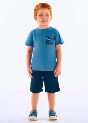 Up Baby - Conjunto Infantil Camiseta e Bermuda Azul - UP BABY