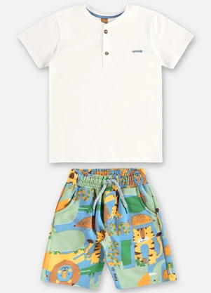 Up Baby - Conjunto Infantil Camiseta e Bermuda Bege - UP BABY