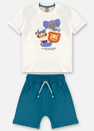 Up Baby - Conjunto Infantil Camiseta e Bermuda Bege - UP BABY