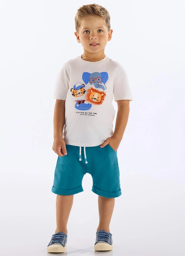Up Baby - Conjunto Infantil Camiseta e Bermuda Bege