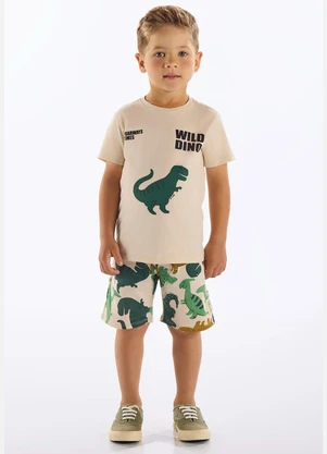 Up Baby - Conjunto Infantil Camiseta e Bermuda Bege - UP BABY