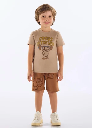 Up Baby - Conjunto Infantil Camiseta e Bermuda Bege - UP BABY