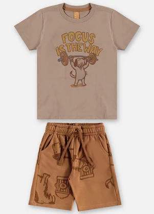Up Baby - Conjunto Infantil Camiseta e Bermuda Bege - UP BABY