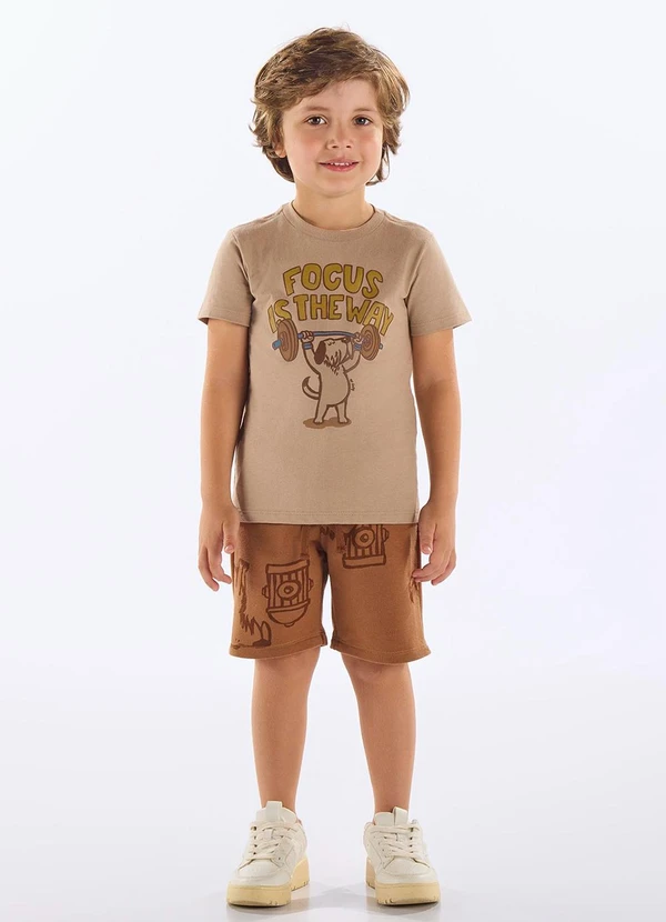 Up Baby - Conjunto Infantil Camiseta e Bermuda Bege