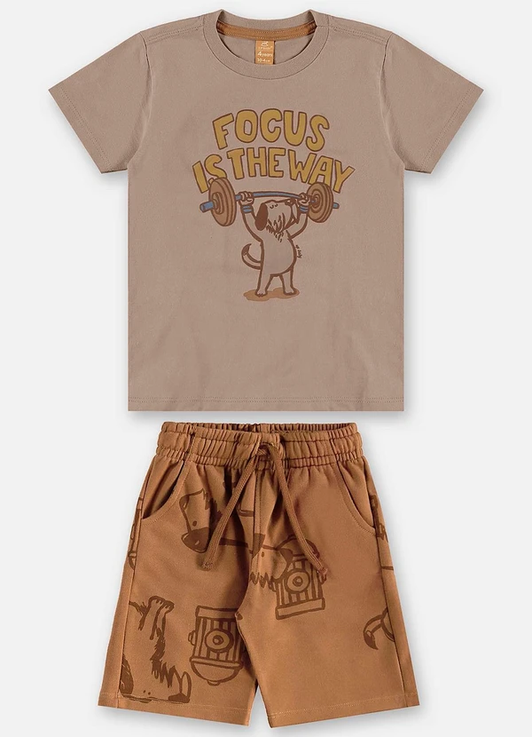 Up Baby - Conjunto Infantil Camiseta e Bermuda Bege 2