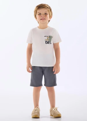 Up Baby - Conjunto Infantil Camiseta e Bermuda Bege - UP BABY