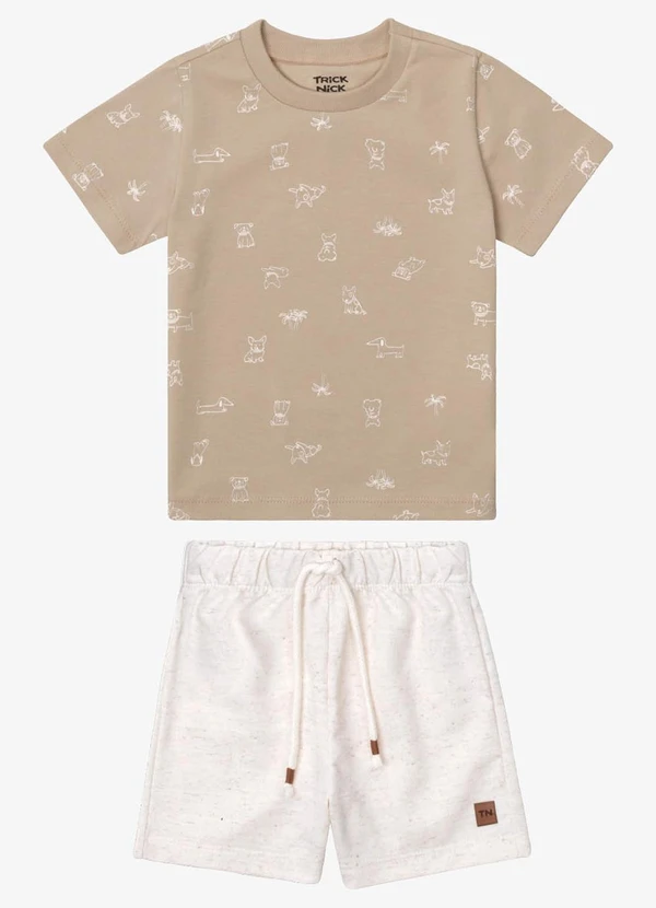 Trick Nick - Conjunto Infantil Camiseta e Bermuda Bege