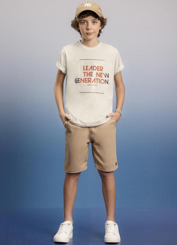 Ioluig - Conjunto Infantil Camiseta e Bermuda Leader Bege