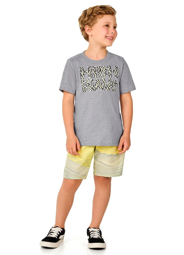 Marlan - Conjunto Infantil Camiseta e Bermuda Menino Cinza
