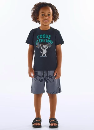 Up Baby - Conjunto Infantil Camiseta e Bermuda Preto - UP BABY