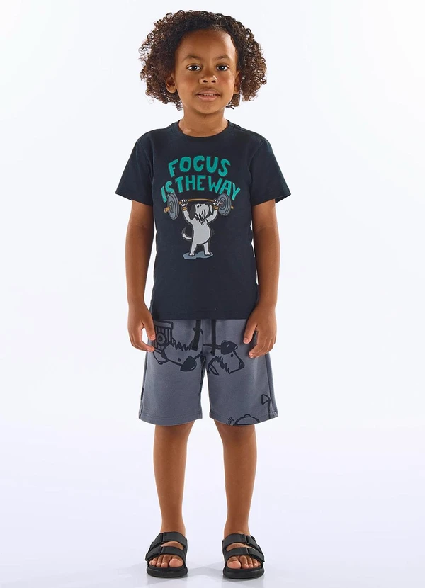 Up Baby - Conjunto Infantil Camiseta e Bermuda Preto 1