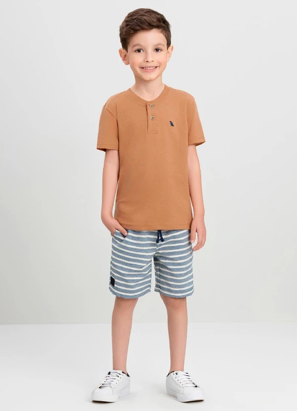 Quimby - Conjunto Infantil Camiseta e Bermuda Quimby Marrom