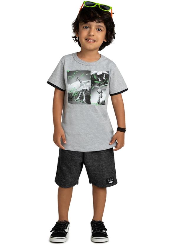 Marlan - Conjunto Infantil Camiseta e Bermuda Skate Cinza