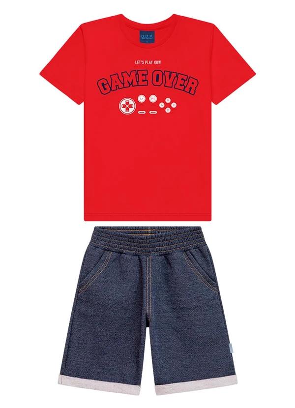 Ddk - Conjunto Infantil Camiseta e Bermuda Vermelha
