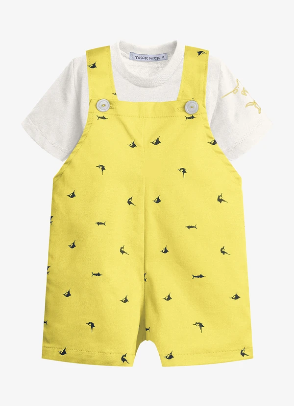 Trick Nick - Conjunto Infantil Camiseta e Jardineira Amarelo