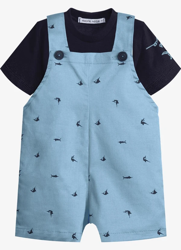 Trick Nick - Conjunto Infantil Camiseta e Jardineira Azul