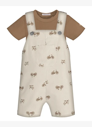 Trick Nick - Conjunto Infantil Camiseta e Jardineira Bege - TRICK NICK