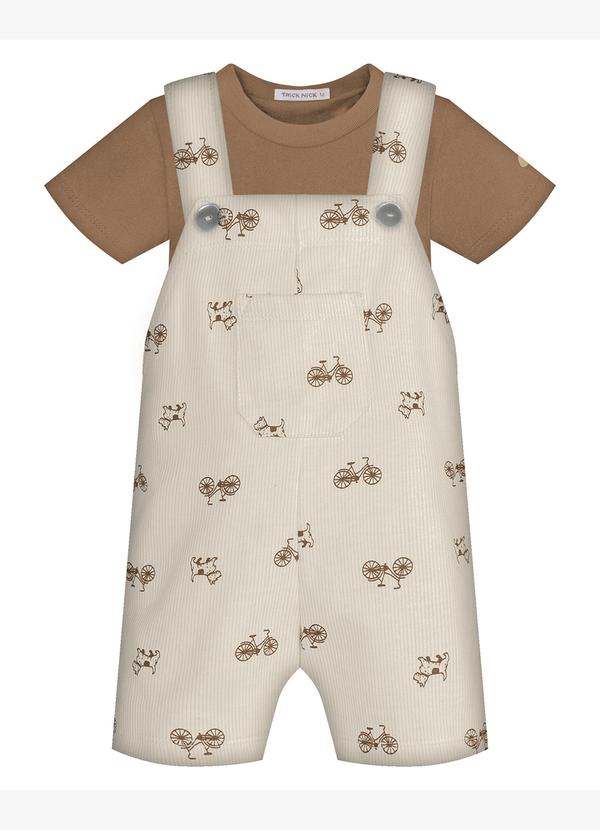 Trick Nick - Conjunto Infantil Camiseta e Jardineira Bege