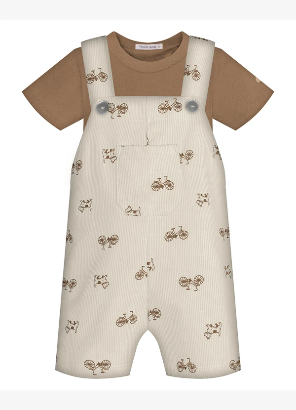 Trick Nick - Conjunto Infantil Camiseta e Jardineira Bege