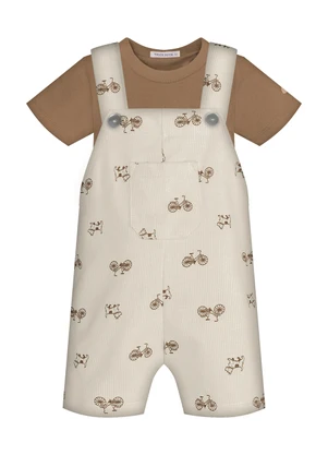 Trick Nick - Conjunto Infantil Camiseta e Jardineira Bege - TRICK NICK