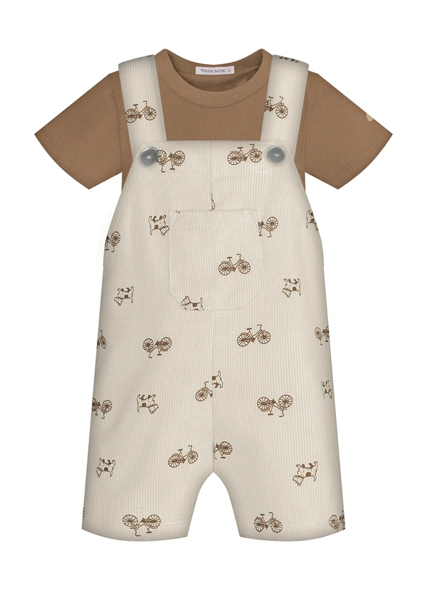 Trick Nick - Conjunto Infantil Camiseta e Jardineira Bege