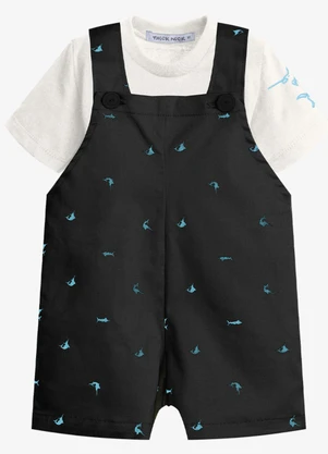 Trick Nick - Conjunto Infantil Camiseta e Jardineira Preto - TRICK NICK