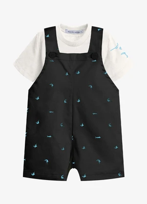 Trick Nick - Conjunto Infantil Camiseta e Jardineira Preto - TRICK NICK