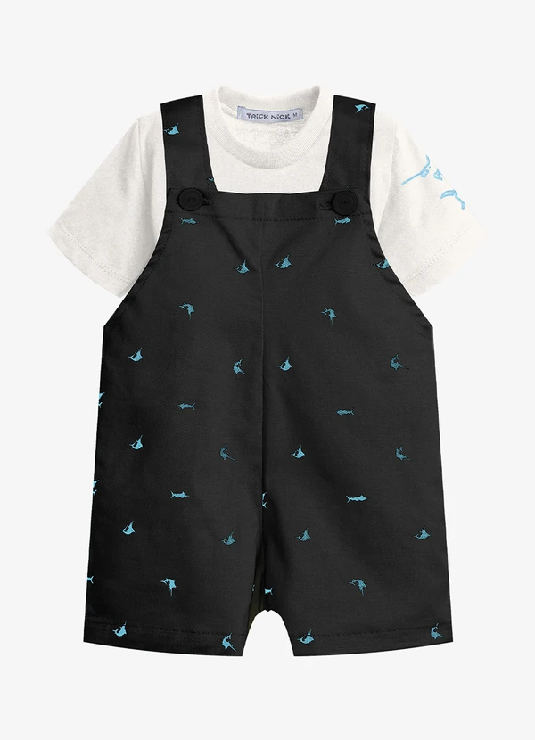 Trick Nick - Conjunto Infantil Camiseta e Jardineira Preto