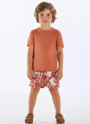 Up Baby - Conjunto Infantil Camiseta e Short Marrom - UP BABY