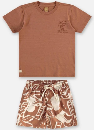 Up Baby - Conjunto Infantil Camiseta e Short Marrom - UP BABY