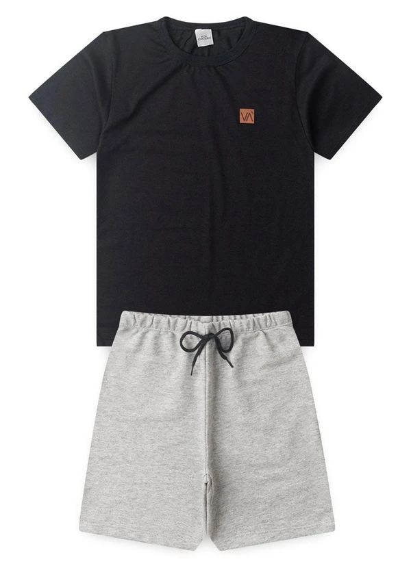 Vida Costeira - Conjunto Infantil Camiseta Lisa Aplique Preto 3