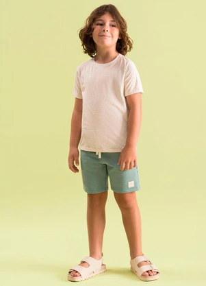 Bugbee - Conjunto Infantil Camiseta Malha e Bermuda Bege - BUGBEE
