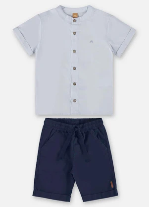 Up Baby - Conjunto Infantil com Bata e Bermuda Azul - UP BABY