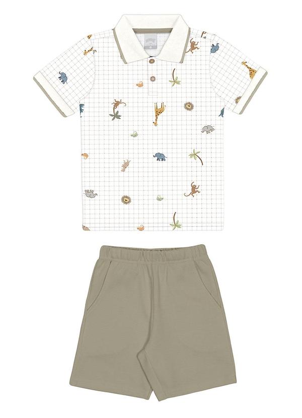 Alakazoo - Conjunto Infantil com Camisa Polo Estampada Bege