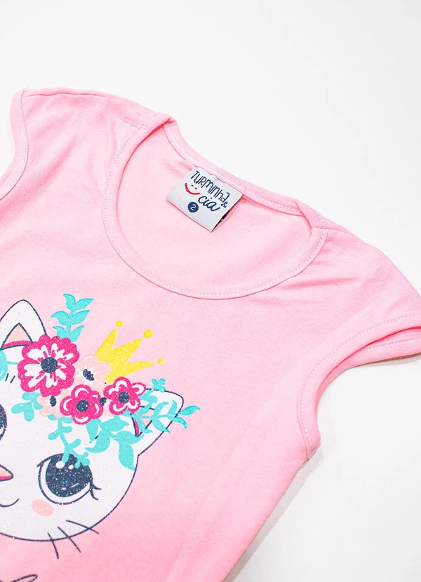 Turminha - Conjunto Infantil Cotton Gatinho Rosa 2